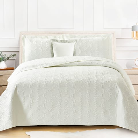 Ultrasonic Embroidered Compressed Comforter Set 3-Piece Twin Ivory