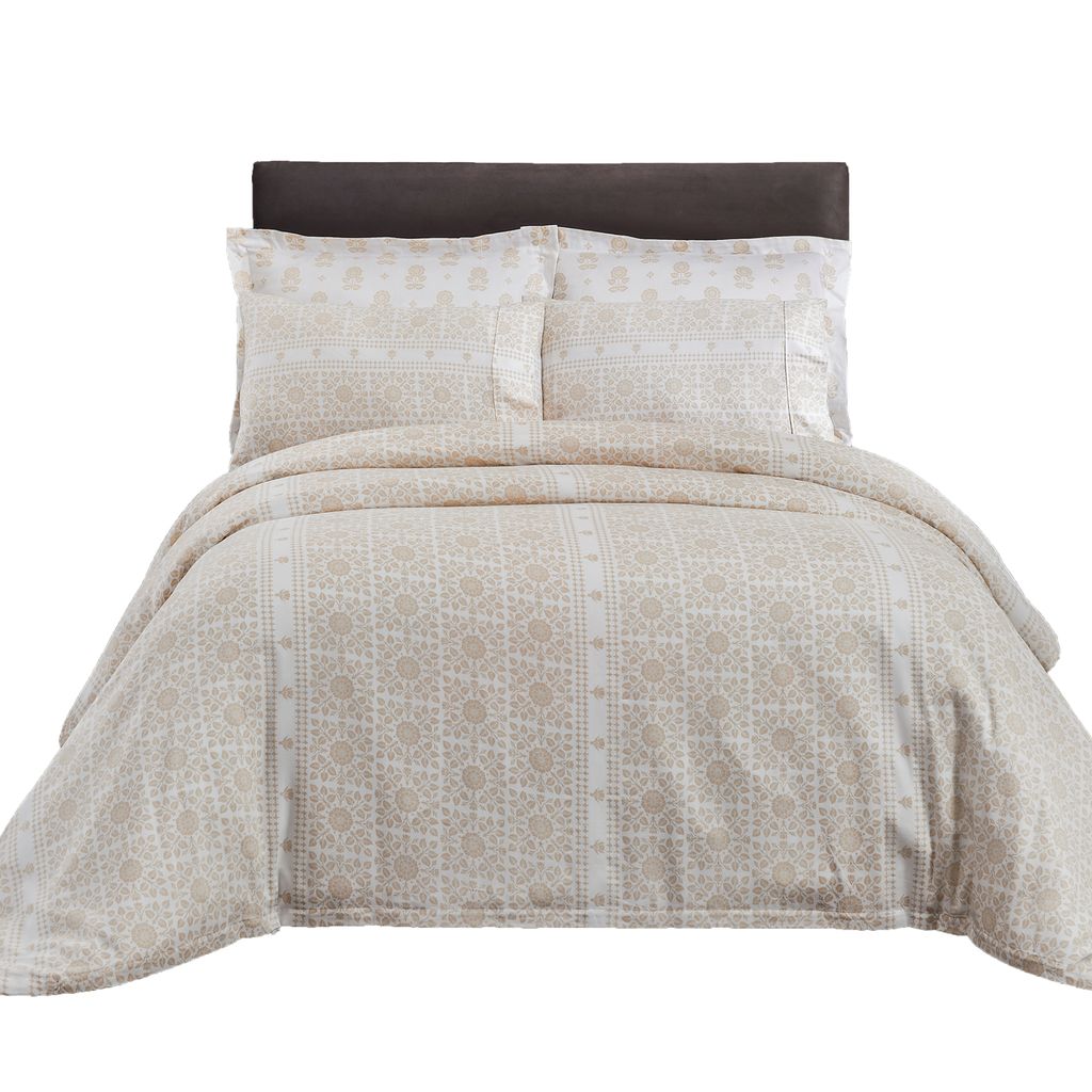 Exquisite Trail Printed Cotton Comforter Set 7-Piece King Beige