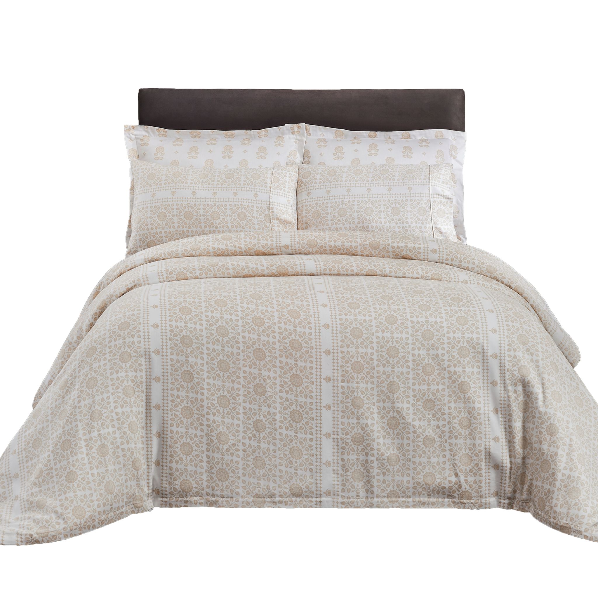 Exquisite Trail Printed Cotton Comforter Set 7-Piece King Beige