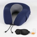 Travel Pillow With Ear Plugs And Eye Mask Memory Foam Blue/Gray 28x25x13cm