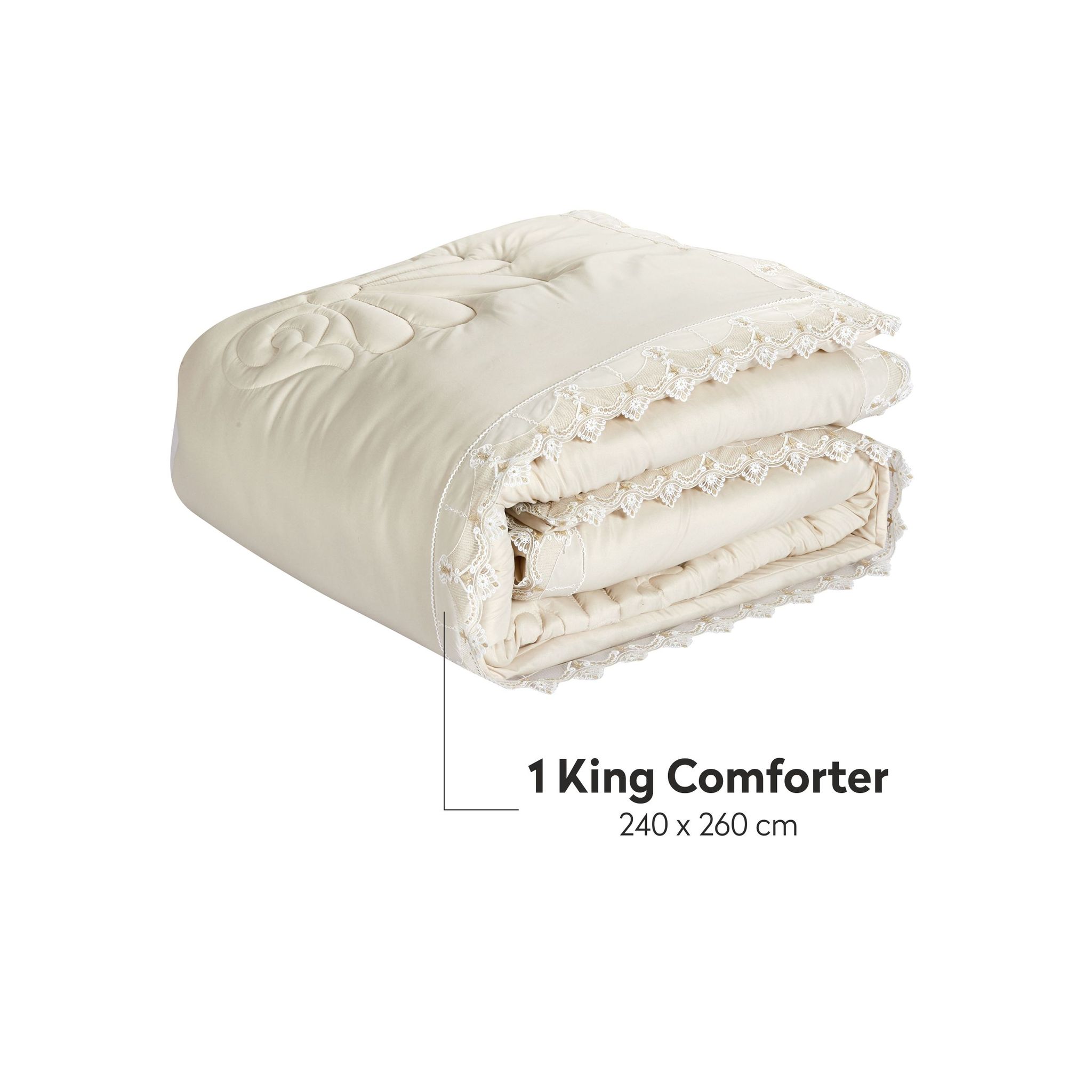 Elastic Lace Embroidered Comforter Set 6-Piece King Beige