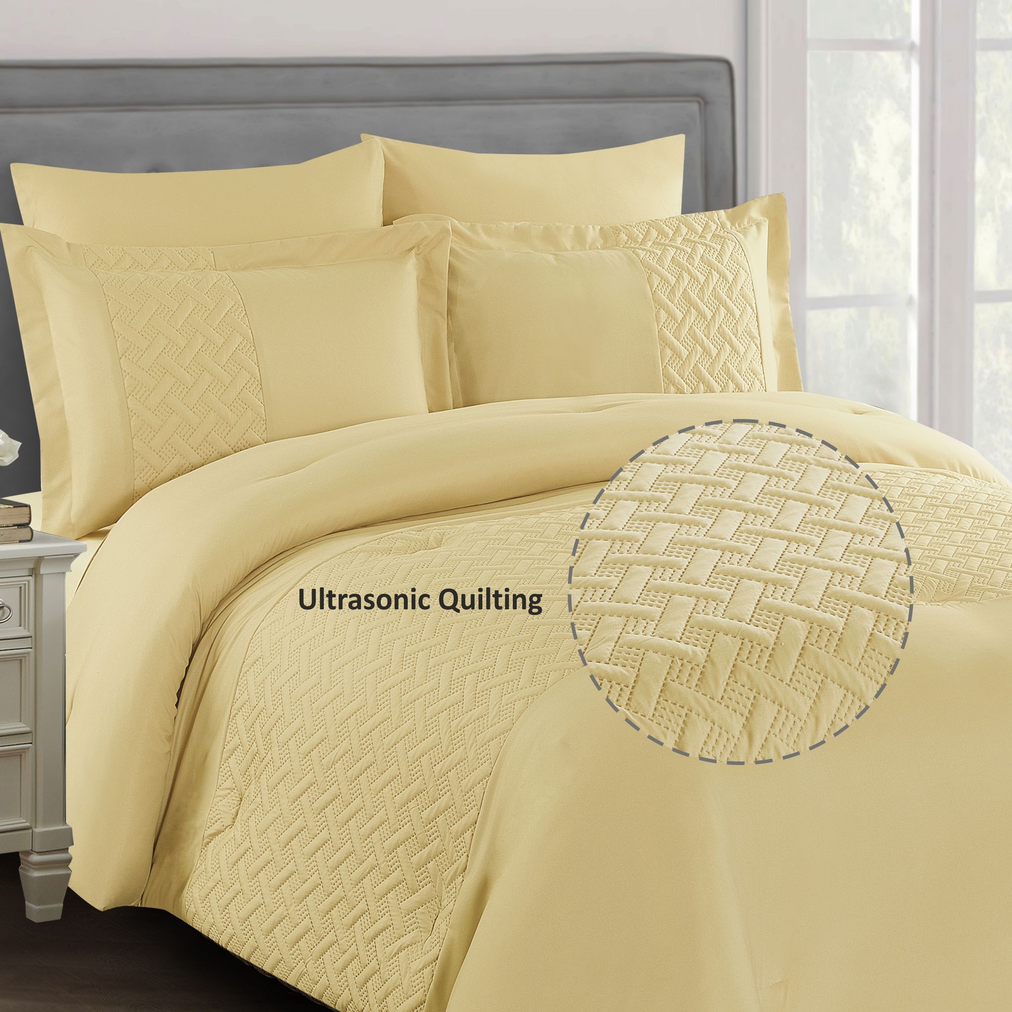 Ultrasonic Patch Worked Comforter Set 4-Piece Single Gold