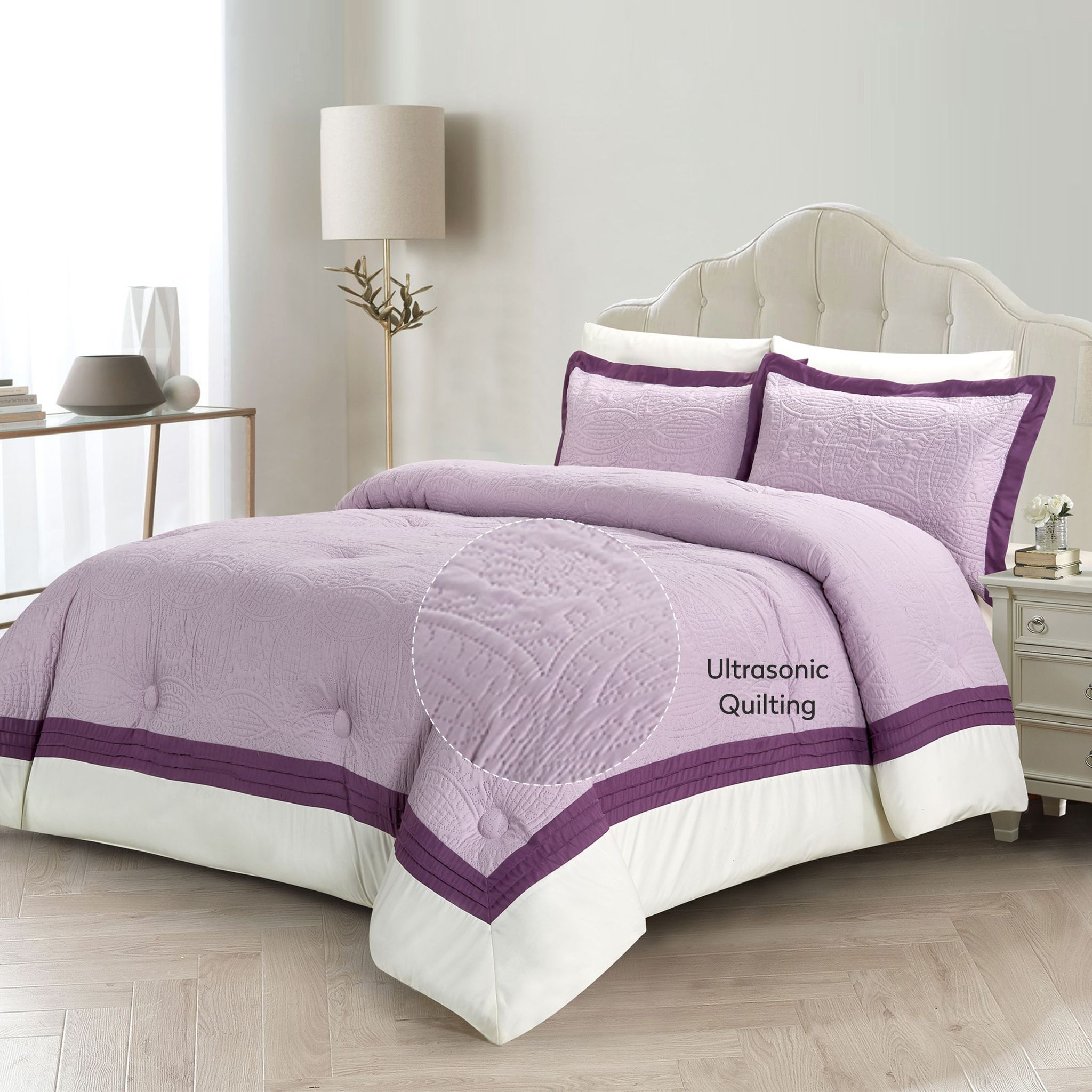 Ultrasonic Embroidered Comforter Set 4-Piece Single Purple