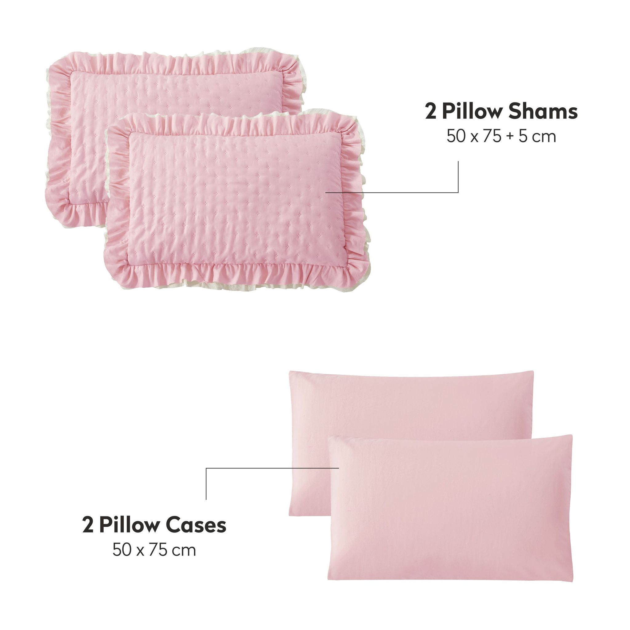 Ruffled Lace Ultrasonic Embroidered Comforter Set 6-Piece King Pink
