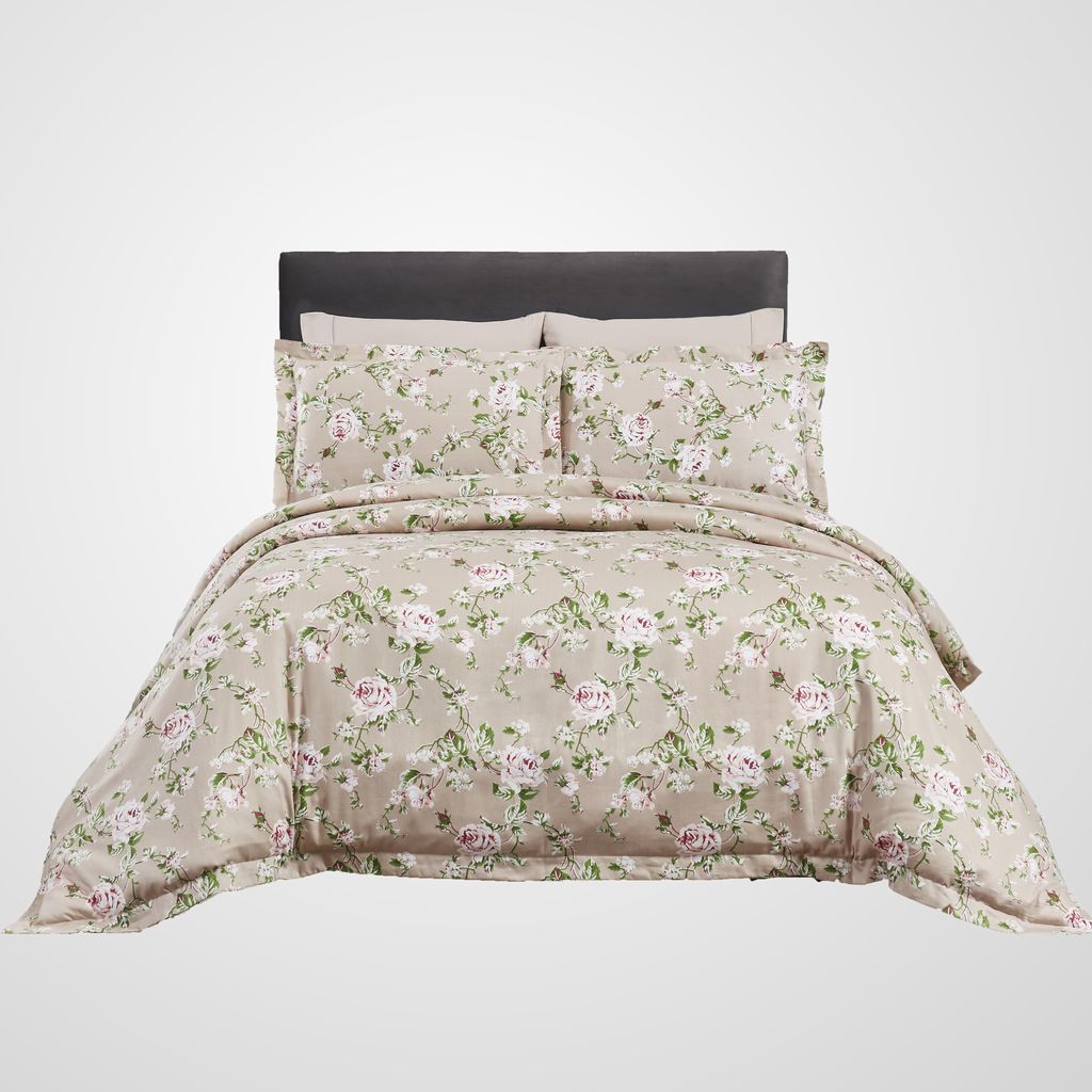 Dazzling Floral Print Cotton Comforter Set 5-Piece Single Beige