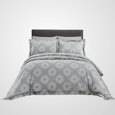 Seamless Mandala Print Cotton Comforter Set 7-Piece King Light Gray