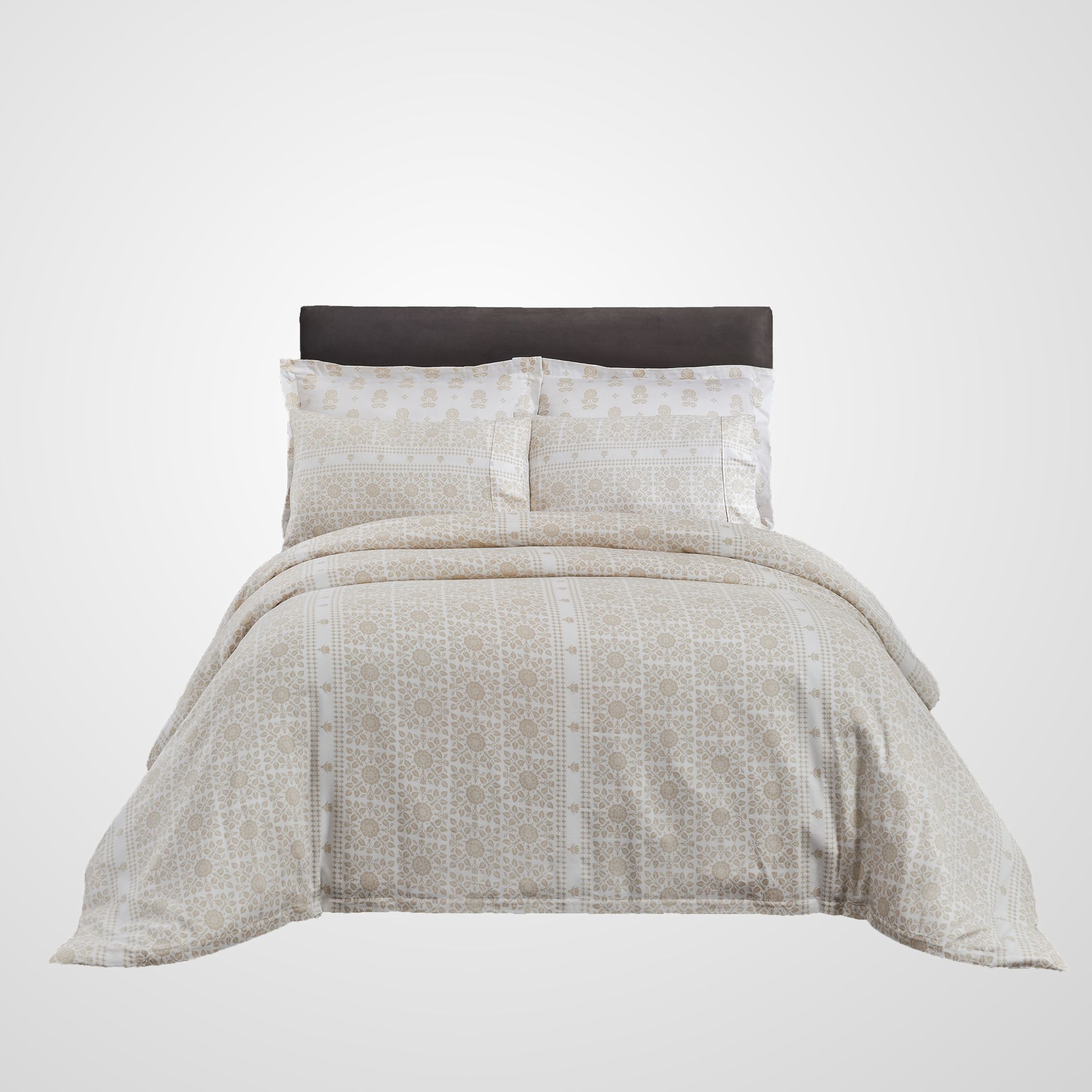 Exquisite Trail Printed Cotton Comforter Set 5-Piece Single Beige