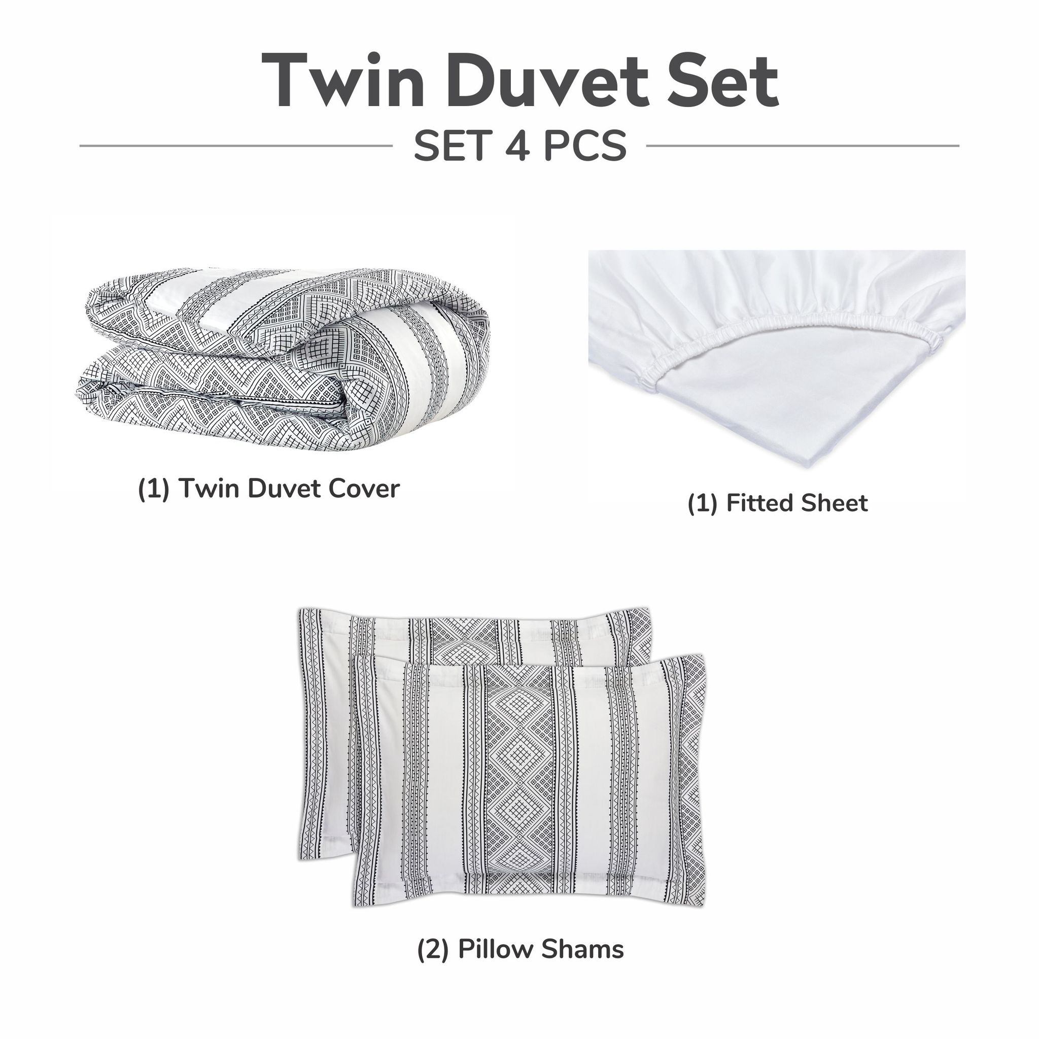 300 Thread Count 100% Natural Cotton Printed Duvet Set 4-Piece Single Gray