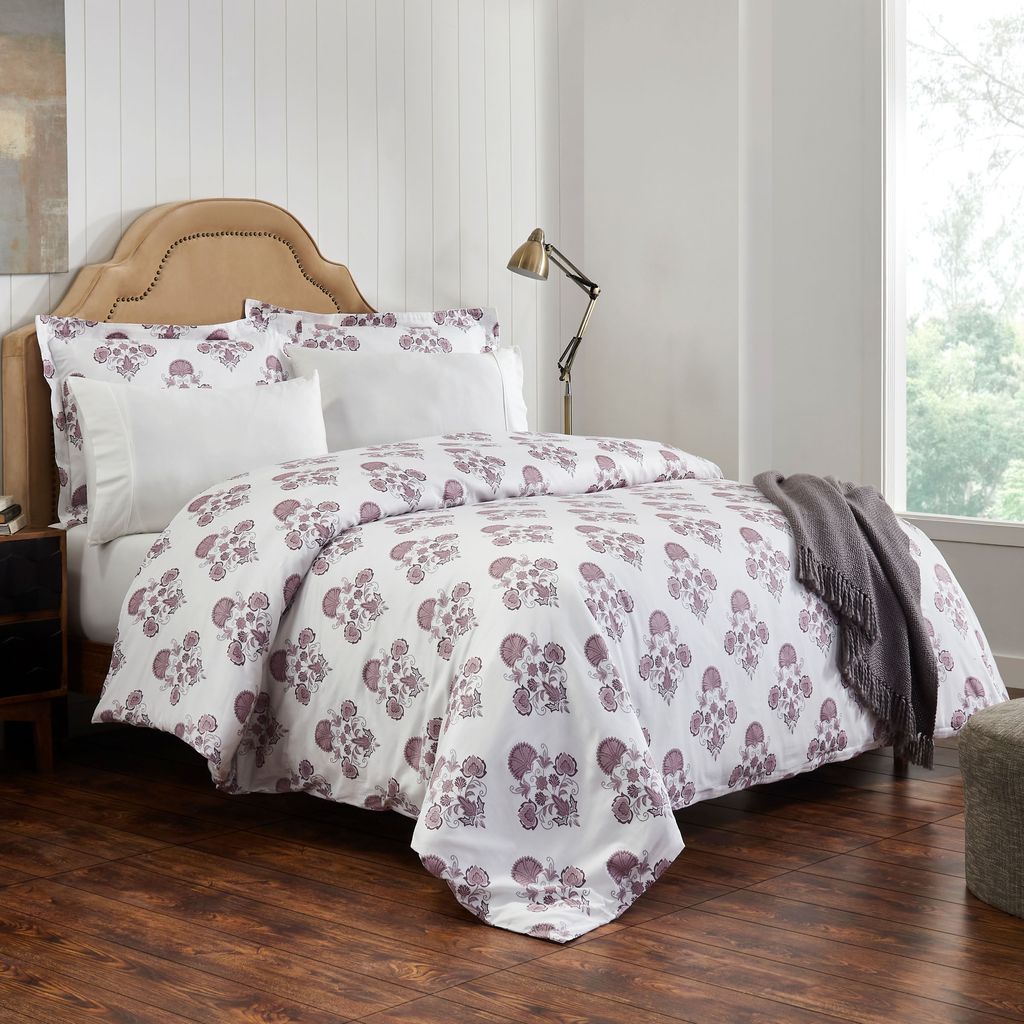 300 Thread Count 100% Natural Cotton Printed Duvet Set 4-Piece Single Purple