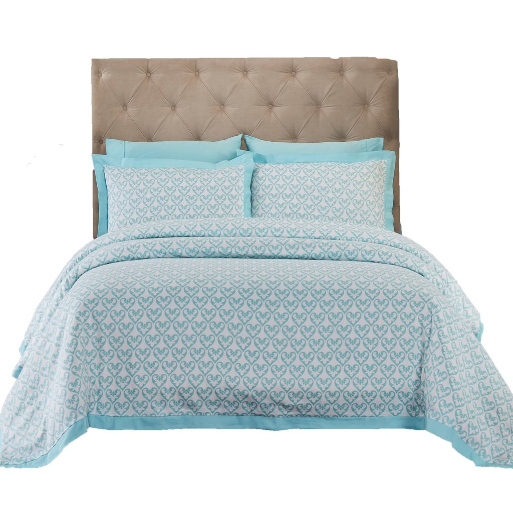 300 Thread Count 100% Natural Cotton Printed Duvet Set 4-Piece Single Aqua Blue