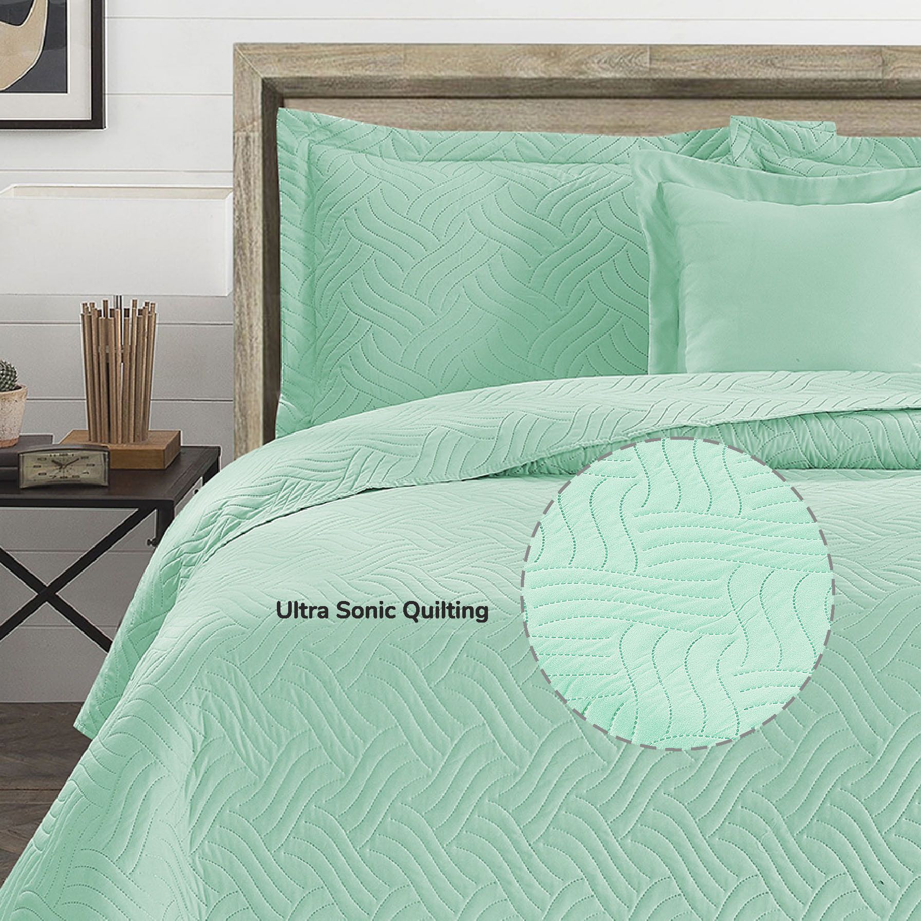 Ultrasonic Embroidered Compressed Comforter Set 3-Piece Single Spa Mint