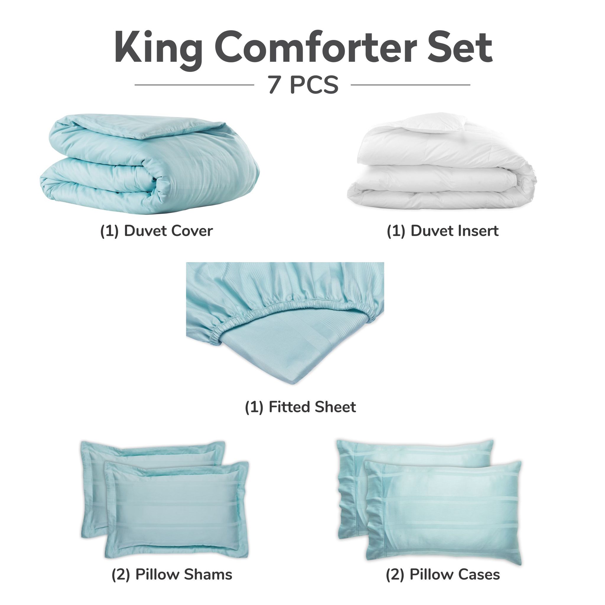 Damask Variegated Stripe Print Cotton Comforter Set 7-Piece King Jungle Mist