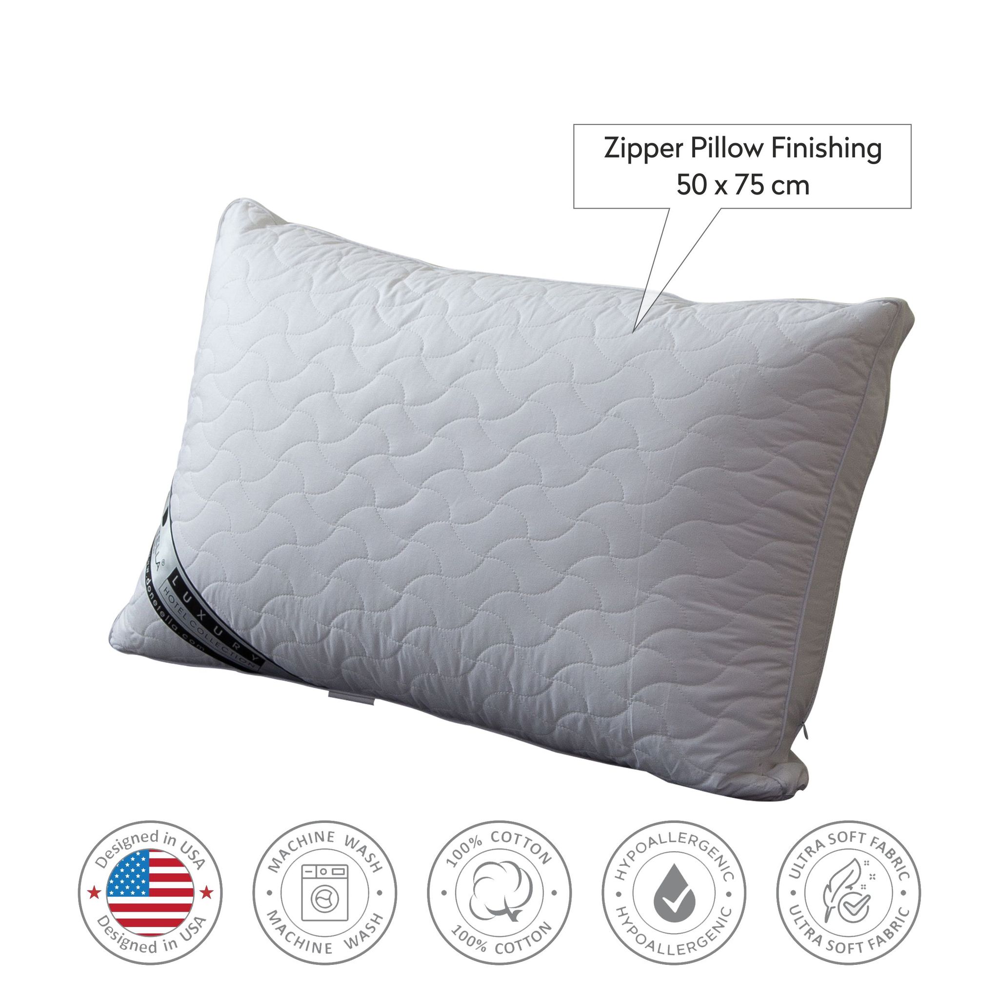 100% Down-Proof Cotton Wave Quilted Pillow 50x75 White