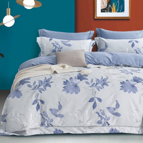 6-Piece King Size Cotton Comforter Set Reversible Pattern,Carolina Blue