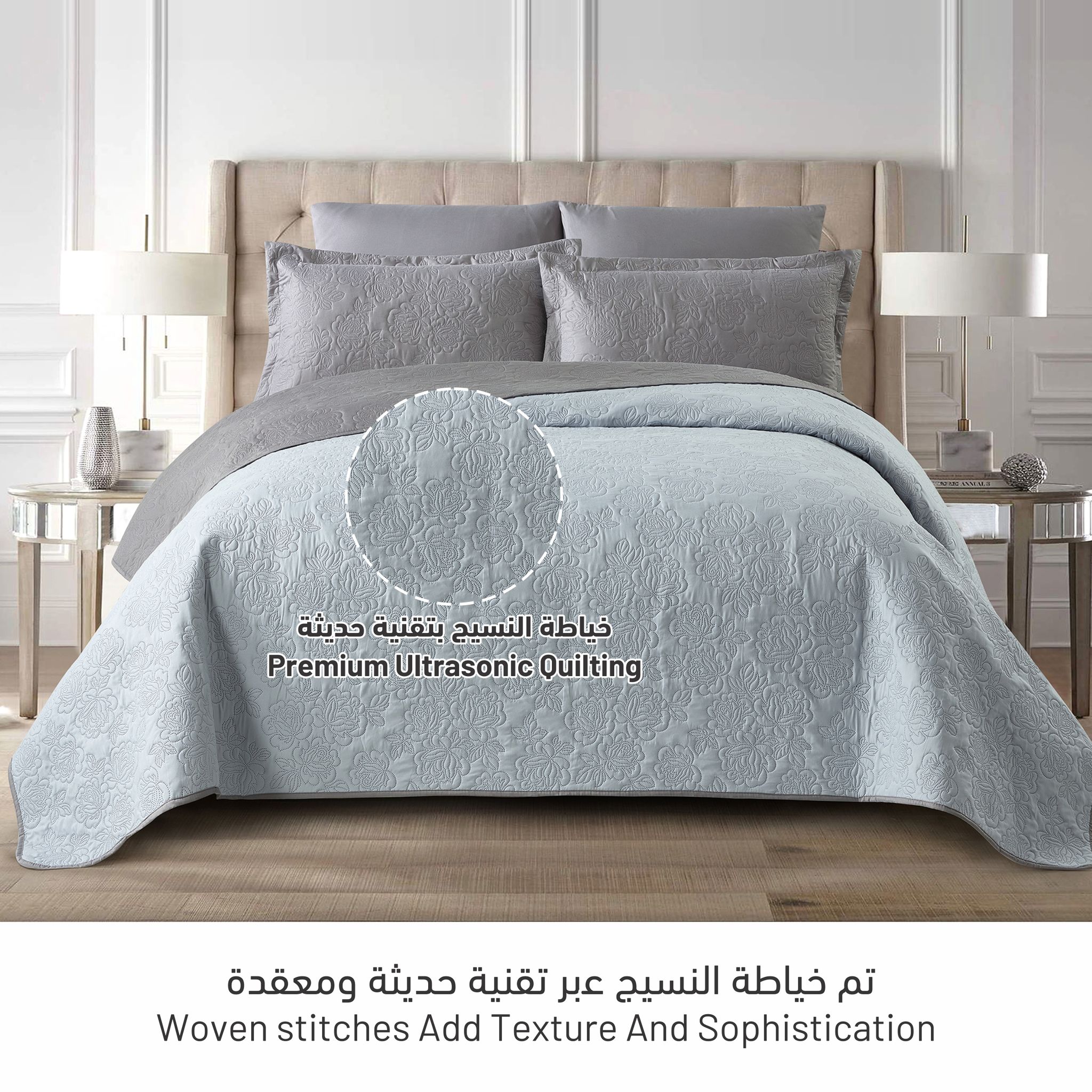 3-Piece Single Size Quilted Compressed Comforter Set in Microfiber Gray