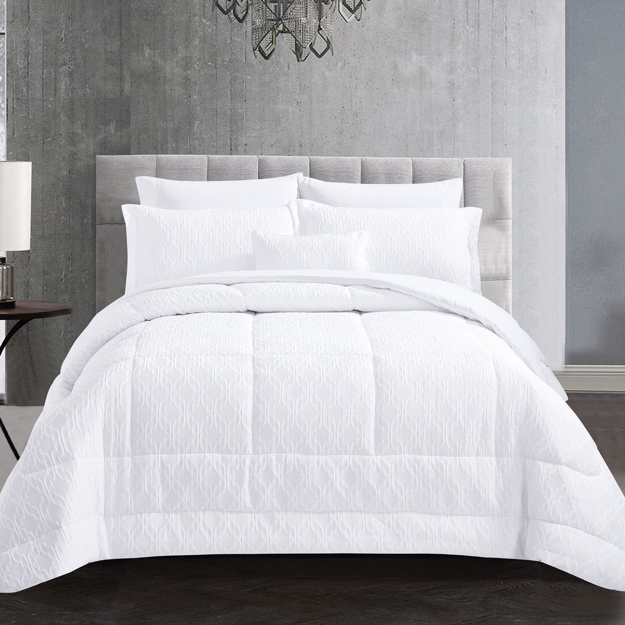 6-Piece Super Luxurious Italian Jacquard Fabric Comforter Set, King 260 x 240 cm, White