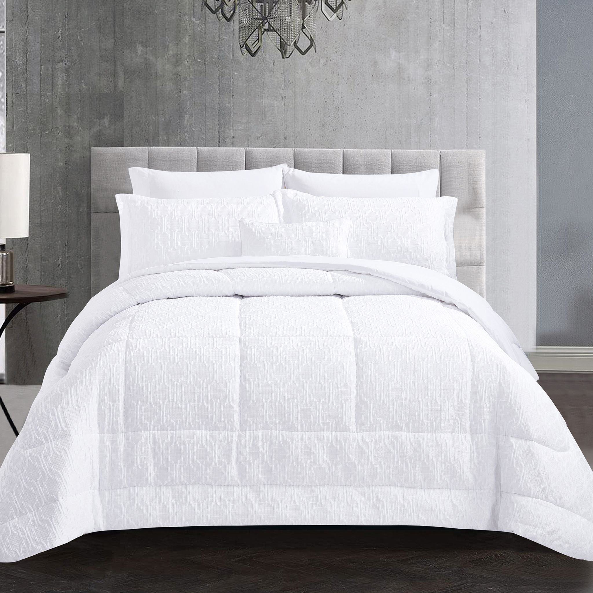 6-Piece Super Luxurious Italian Jacquard Fabric Comforter Set, King 260 x 240 cm,Ivory Beige