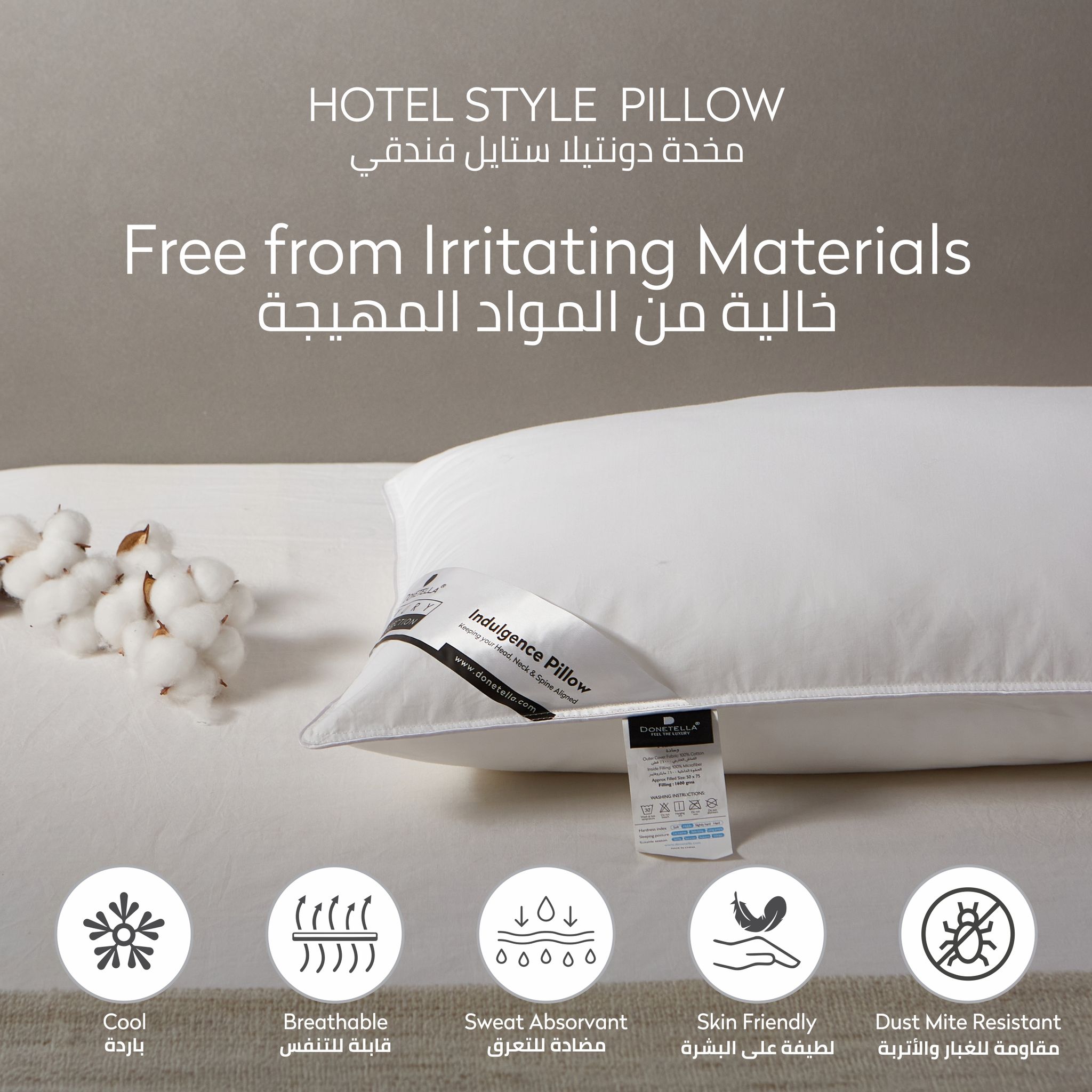Single Hotel Cotton Pillow ,100% Cotton shell ,Double Edge Stitched , Premium Gel Fiber 1.6 Kg Filling , 50x75, Soft Loft