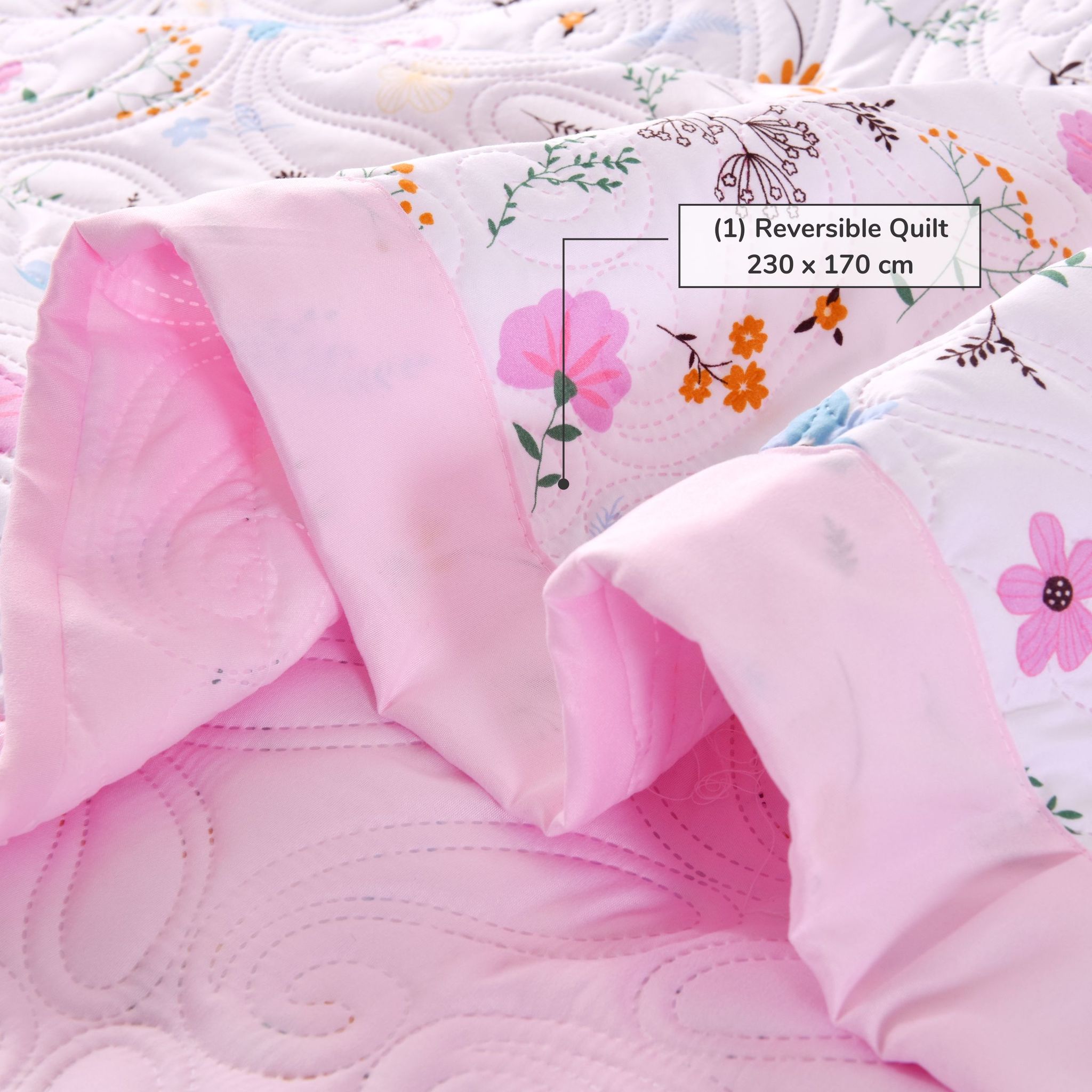Ultrasonic Embroidered Floral Pattern Quilt Set 4-Piece Single Pink