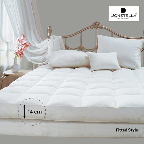 Hotel Mattress Topper: 200x200+14 cms Cotton Top 1550 Gsm Fitted Style,  Supersoft Fabric,King Size,White