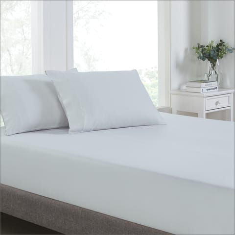 شرشف سرير من 3 قطع مزدوج الحجم غني بالقطن مع كيس وسادة ، ناعم وحريري 38 سم مفرش سرير تبريد عميق للغاية ، أبيض