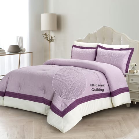 7-Piece Damask Stripes Hotel Style Comforter Microfiber ,Removable Insert ,King 260 x 240 Cms ,White