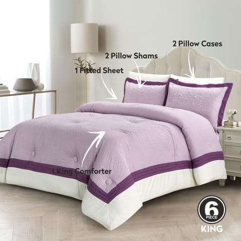 7-Piece Damask Stripes Hotel Style Comforter Microfiber ,Removable Insert ,King 260 x 240 Cms ,White