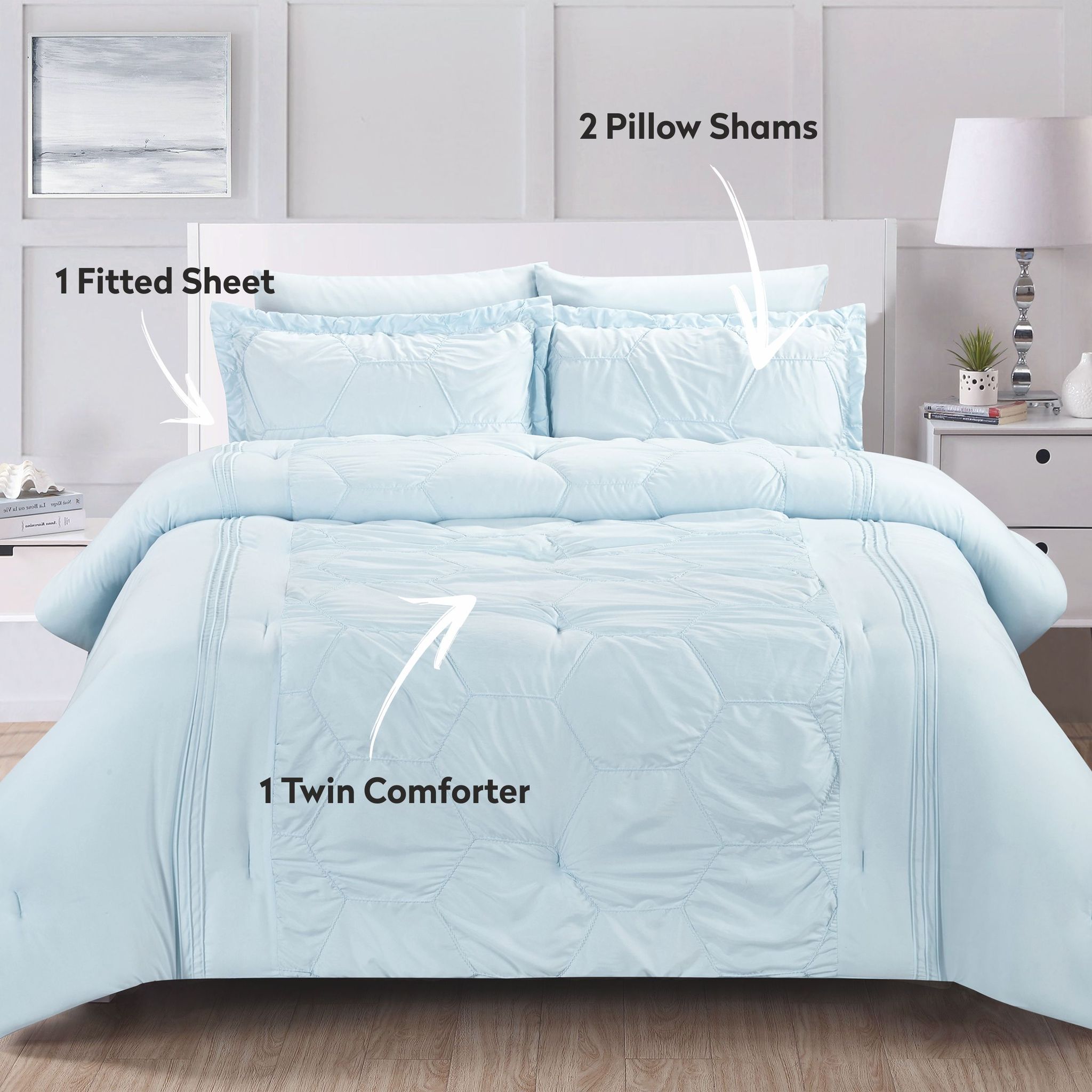 4- Piece Designer Comforter Set Single Bed 180 x 240 Cms Soft Microfiber Spamint.