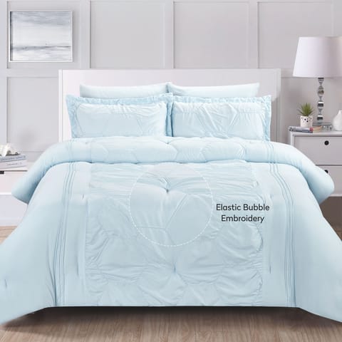 7-Piece Damask Stripes Hotel Style Comforter Microfiber ,Removable Insert ,King 260 x 240 Cms ,White
