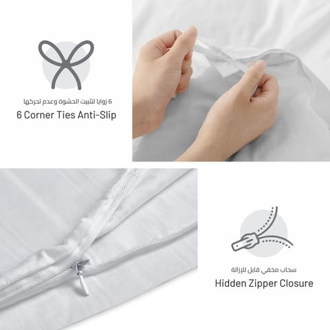 7-Piece Damask Stripes Hotel Style Comforter Microfiber ,Removable Insert ,King 260 x 240 Cms ,White