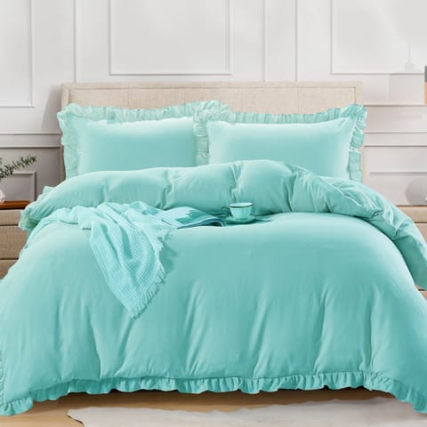 5-Piece King Size  Comforter Set  with Ruffled Border and Removable Filler, Turquoise