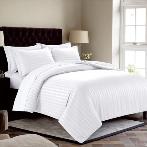 7-Piece Damask Stripes Hotel Style Comforter Microfiber ,Removable Insert ,King 260 x 240 Cms ,White