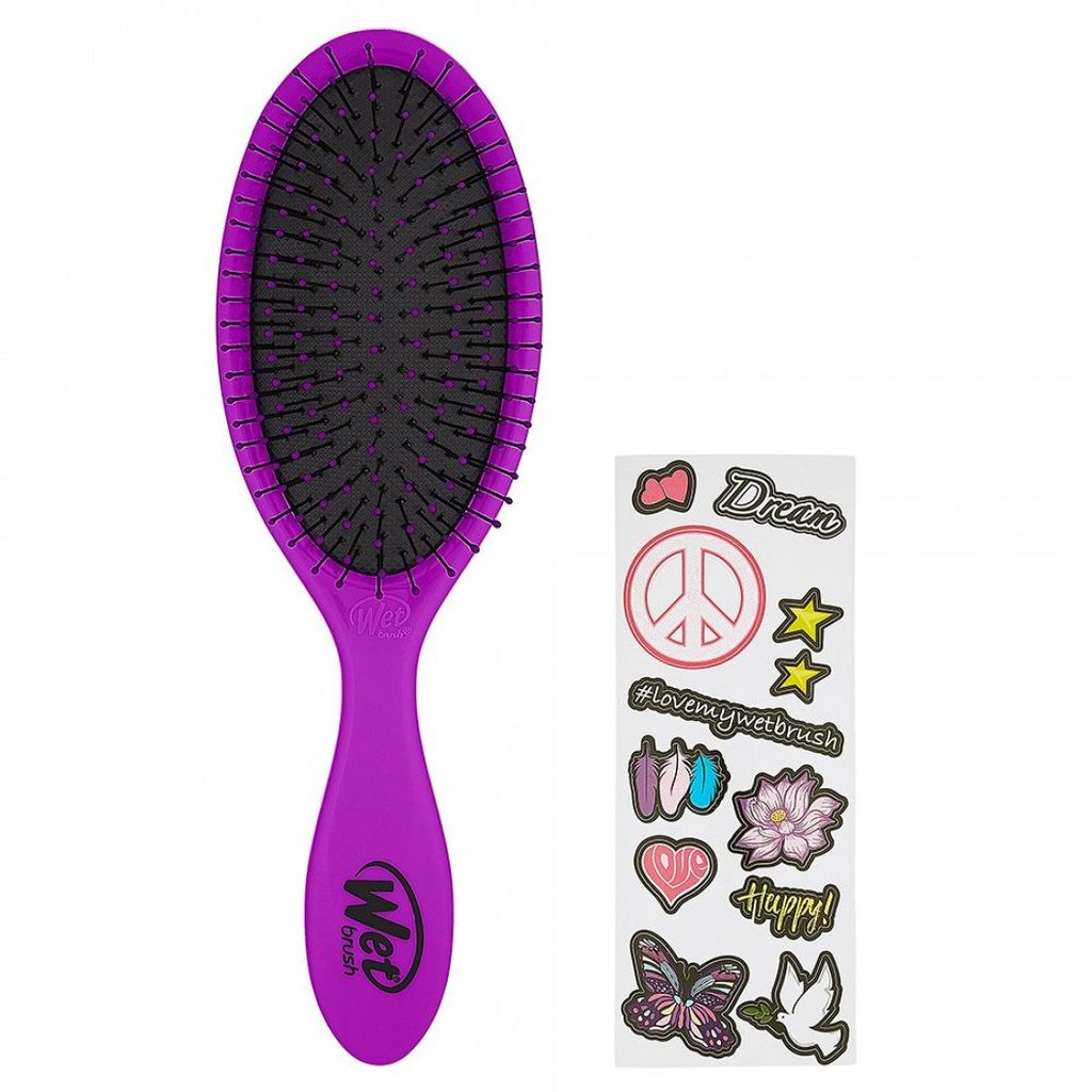 Detangling Hair Brush With Peace Sticker Set-Purple