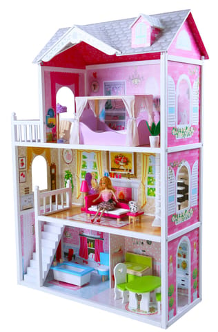 Aria's Wooden doll house with 14pc furniture