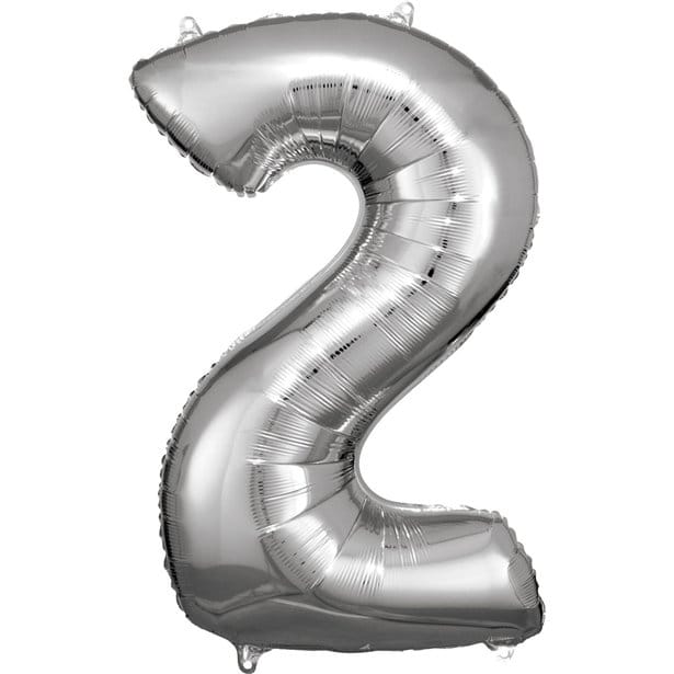 L34 NUMBER 2 SILVER FOIL BALLOON