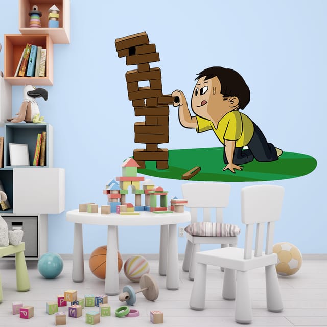 DIY Wall Stickers Boy Playing Jenga for Home D�cor (24"X18")
