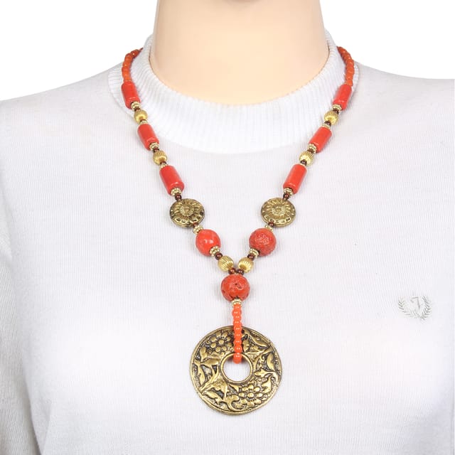 DCA Dca Red Glass/Brass Necklace For Women (4443 ) Glass, Brass Necklace