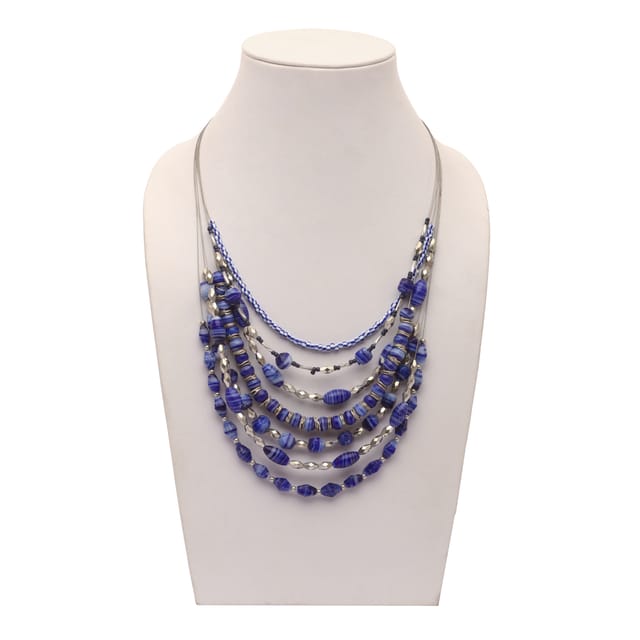 DCA Women's Blue,Silver & Black Multi-Strand Glass Necklace (4434) Glass Necklace (DC4434NK)