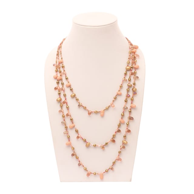 DCA Women's Peach & Golden Multi-Strand Glass Necklace (4410) Glass Necklace (DC4410NK)
