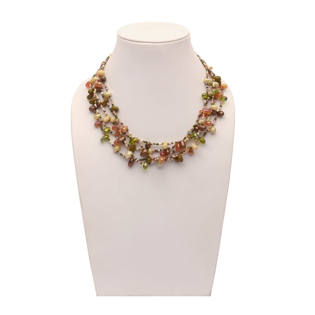 DCA Women's Beige,Green & Brown Multi-Strand Glass Necklace (4424) Glass Necklace (DC4424NK)