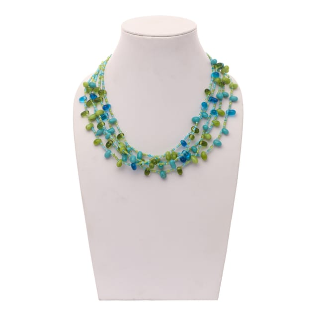 DCA Women's Green & Blue Multi-Strand Glass Necklace (4429) Glass Necklace (DC4429NK)