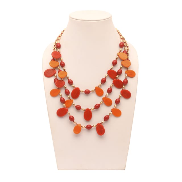 DCA Women's Orange & Red Multi-Strand Glass Necklace (4431) Glass Necklace (DC4431NK)