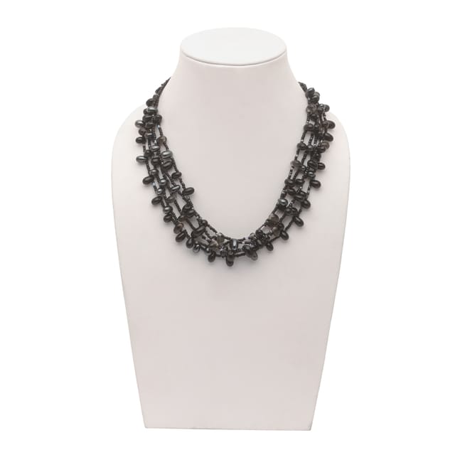 DCA Women's Black Multi-Strand Glass Necklace (4421) Glass Necklace (DC4421NK)