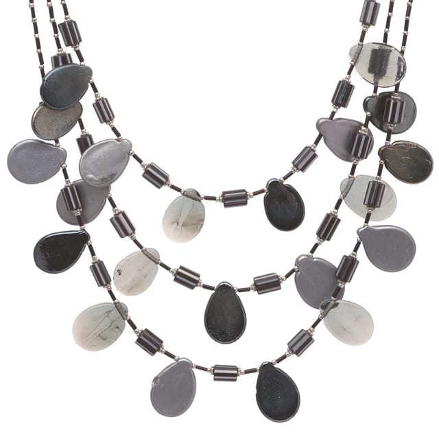 DCA Women's Black & Silver Multi-Strand Glass Necklace (4430) Glass Necklace (DC4430NK)