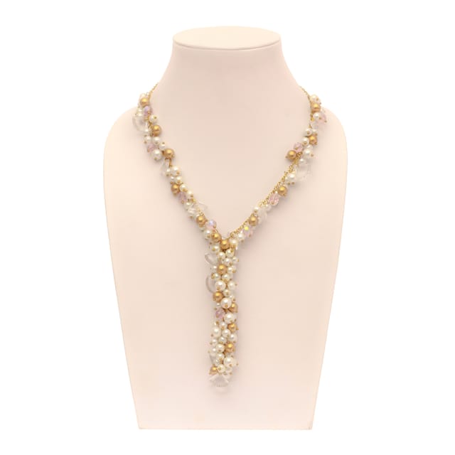 DCA Women's White & Golden Strand Glass and Metal Necklace (4412) Glass, Metal Necklace (DC4412NK)