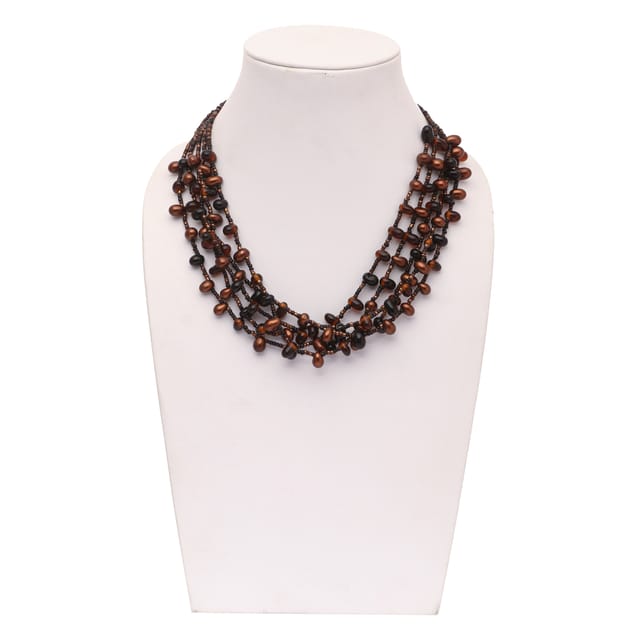DCA Women's Bronze & Black Multi-Strand Glass Necklace (4419) Glass Necklace (DC4419NK)