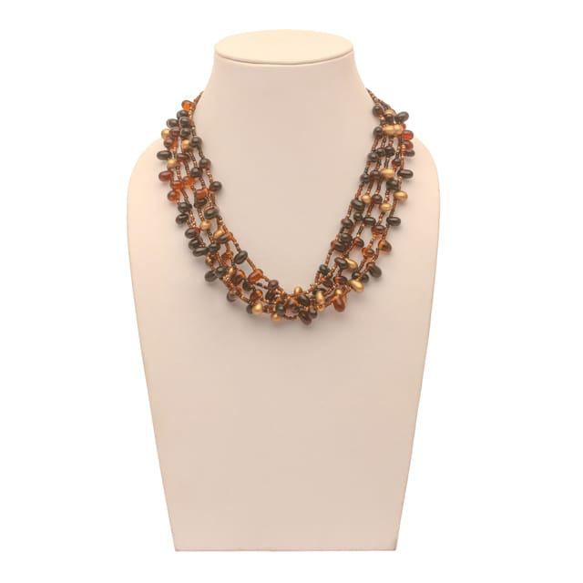 DCA Women's Golden & Brown Multi-Strand Glass Necklace (4422) Glass Necklace (DC4422NK)