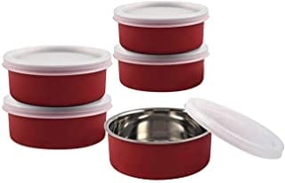 Lunch Box | Microwave Safe Stainless Steel Dabbi | Kitchen Food Storage Containers, Tiffin, Lunch Box, Set of 5 I Red Color