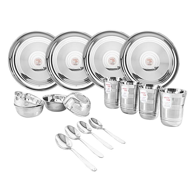 KITCHEN CLUE® Dinnerware Set | Heavy Guage Glory Stainless Steel Dinner Set of 16 Pieces - Silver Color I Dishwasher Safe I Highly Durable