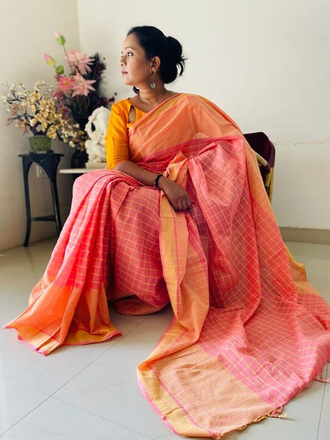 Handloom Cotton Printed Saree with Blouse (VH195)